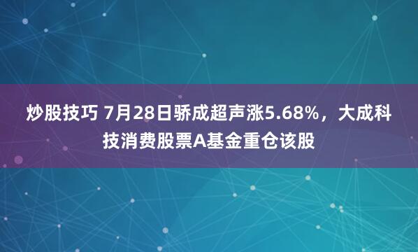 炒股技巧 7月28日骄成超声涨5.68%，大成科技消费股票A基金重仓该股